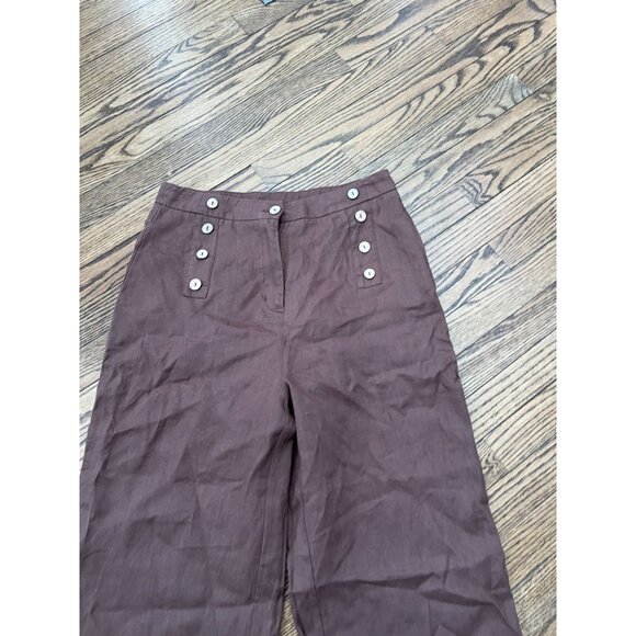 Grae Cove Brown 100% Linen Button Detail Relaxed Pants Size Large - Picture 3 of 4